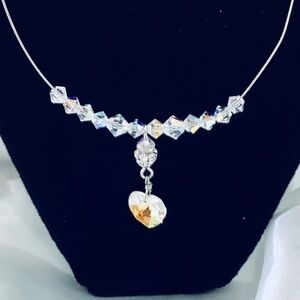 Stunning Heart and Crystals Floating Beautiful Illusion Necklace